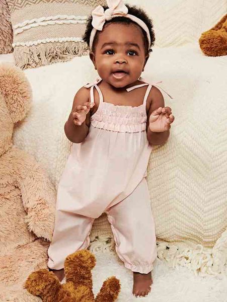 

baby tie shoulder frill trim cami jumpsuit she, Blue