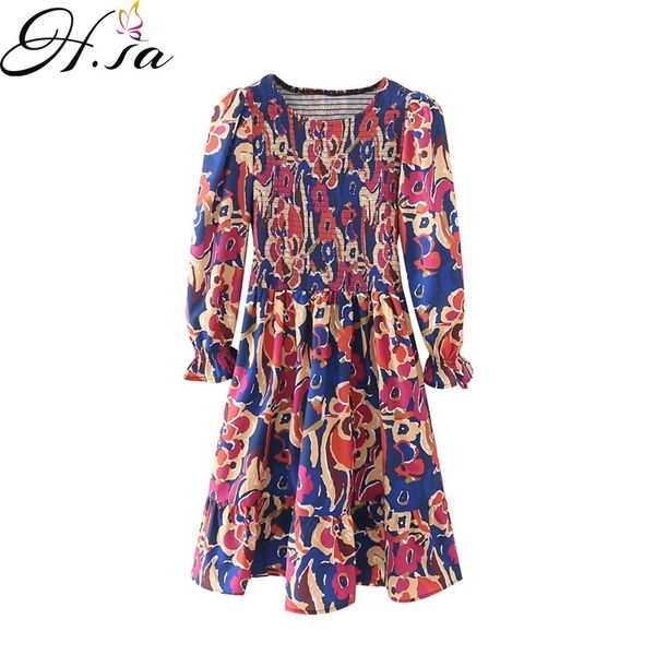 

h.sa european and american summer wind women's long sleeve colored printing dress 21168 210716, Black;gray