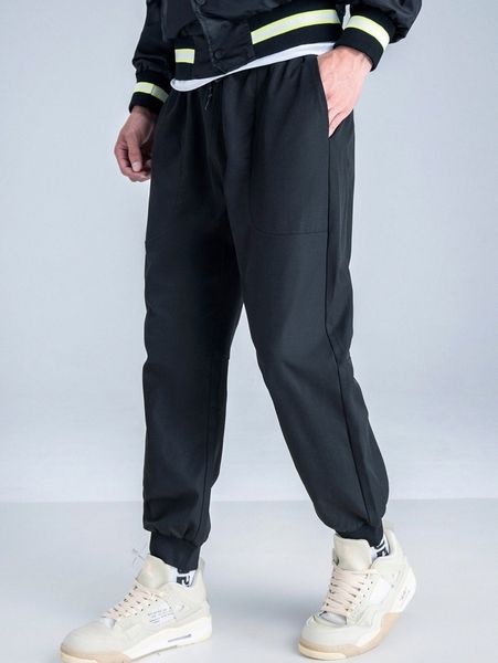 

men slant pockets drawstring waist sweatpants b3wk#, Black