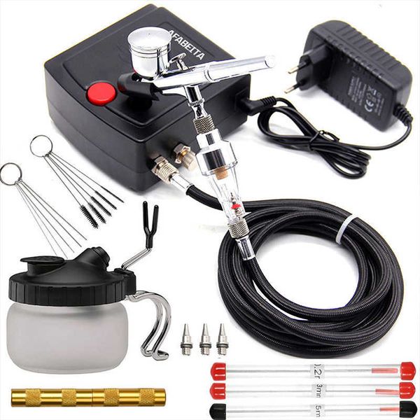 Dual Action Airbrush Luftkompressor Kit mit 0,3 mm Düse Spritzpistole Malerei Set für Maniküre Handwerk Kuchen Pinsel 210719