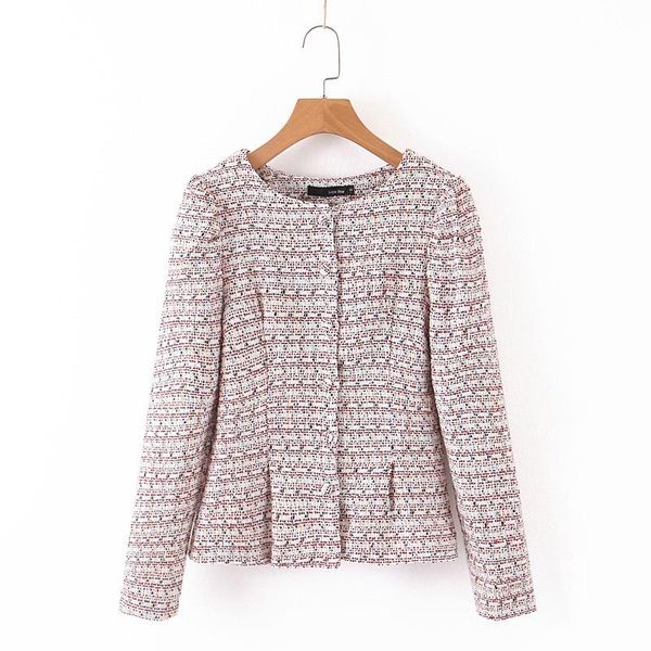 

women's suits & blazers 2021 striped flower line woolen blazer jacket round neck puff sleeves slim retro elegant noble, White;black