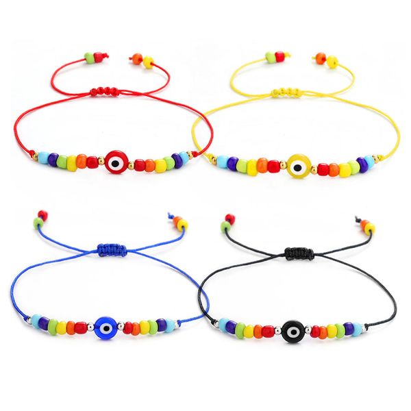 Türkische Evil Blue Eye Armband Für Frauen Mode Perlen 2021 Böhmischen Regenbogen Perlen Schmuck Seil String Glück Armbänder