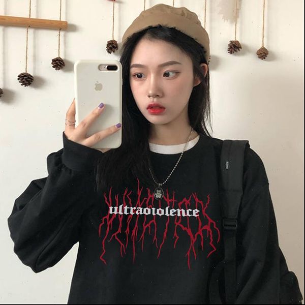 

womens hoodies gothic winter vintgae letter print fashion black harajuku ulzzang loose plus velvet punk women size ins