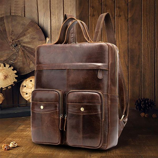 

vintage large capacity genuine leather backpack men lapcowhide male casual bag
