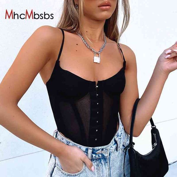 

bras strap single-breasted button square collar tank mesh breathable backless women camis 2021 summer night club black ve, Red;black