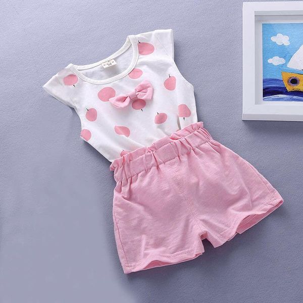 

clothing sets baby girls summer tank outfits 6m 12m 2t 3t toddler kids cotton tee+shorts pants clothes set polka dot, White