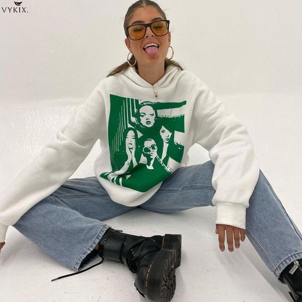

women's hoodies & sweatshirts printed long sleeve pullover hoodie loose oversized sweatshirt casual korean woman clothes vintage 2021, Black