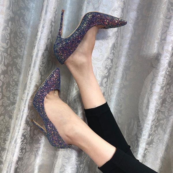 

fashion multi glitter sequined poined toe stiletto high heel shoe pump high-heeled dress shoes, Black