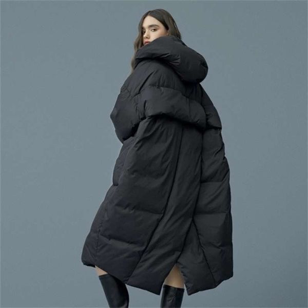 

s- 7xl plus size winter oversize warm duck down coat female x-long jacket hooded style thick parkas f192 210925, Black