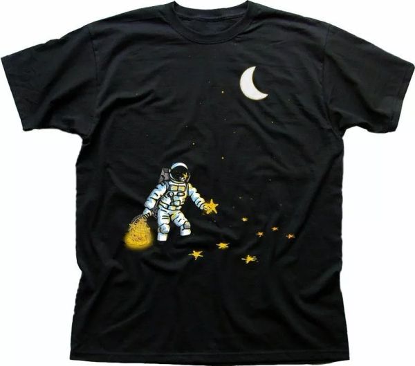 

spaceman star collecting nasa black t-shirt 9365, White;black