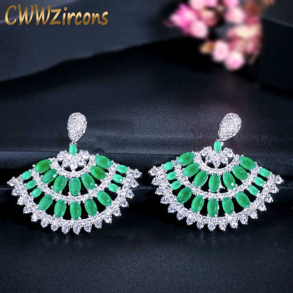 

arrival white gold color cz jewelry big drop green semi stone vintage earrings for women cz374 210714, Silver
