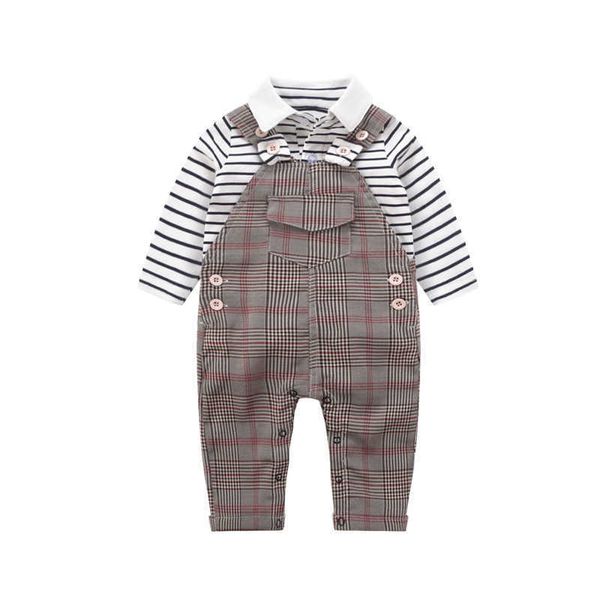 Baby Boys Spanish Boutique Roupas Set Toddler Roupas De Algodão Terno Crianças Listras Camisa + Xadrez Calças Crianças Formal Outfits 210615