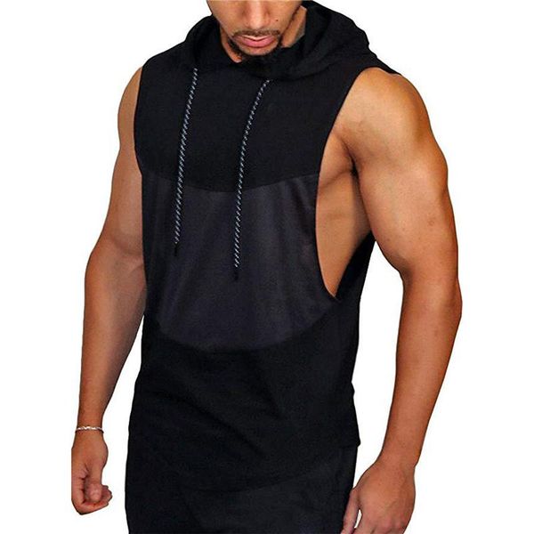 

yoga outfit mens muscle hoodie tank bodybuilding gym workout sleeveless vest t-shirt