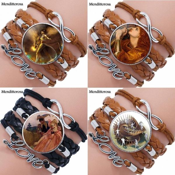 

charm bracelets for girls handmade gift jewelry with glass cabochon multilayer black/brown leather bracelet bangle the magic ci, Golden;silver