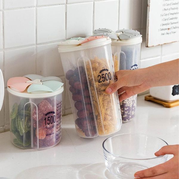

storage bottles & jars 1500/2500 ml food container with scale noodle box multigrain sealed tank/bottle grids plastic kitchen refrigerator