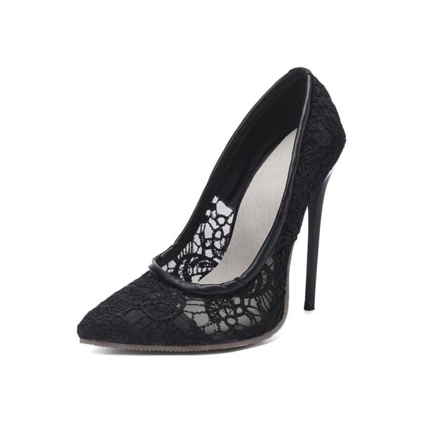 

dress shoes big size ladies high heels women woman pumps baitao water drill hollow slim heel pointed, Black