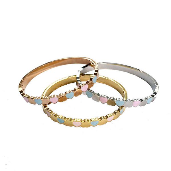 

charm bracelets 56 elegant collocation color drop oil peach heart smooth face bracelet three colors, Golden;silver