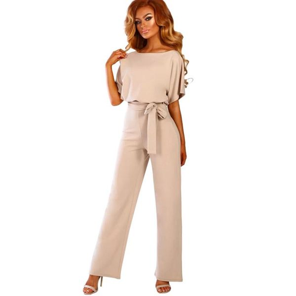 

women's jumpsuits & rompers multicolor short sleeve belted summer office lady jumpsuit plus size longline women high street, Black;white