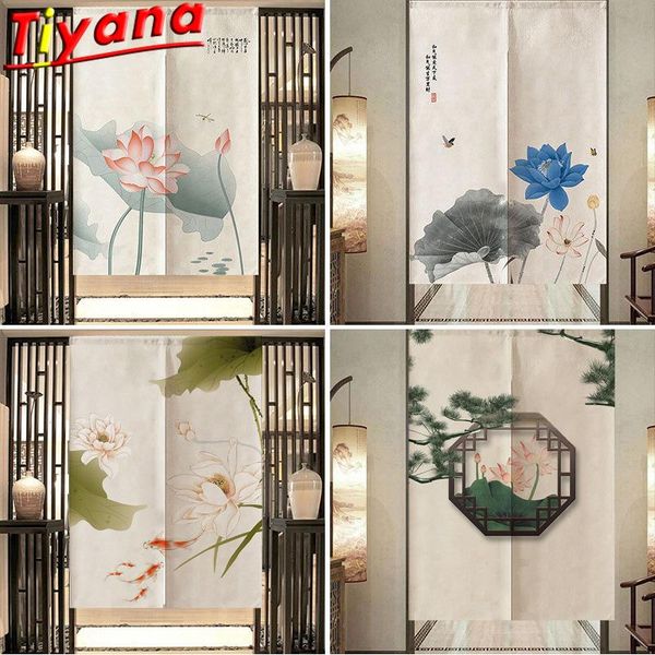

chinese /japnese good luck auspicious lotus carps fish linen door curtains roman half entrance partition kitchen #30 curtain & drapes