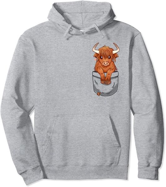 

men's hoodies & sweatshirts pocket cute scottish highland cow - hoodie, Black