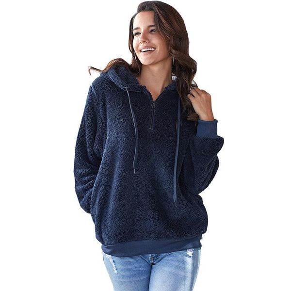 

women's hoodies & sweatshirts 2021 winter arrival plush hoodie women solid full sleeve lady pullovers hooded collar female sweatshirt p, Black