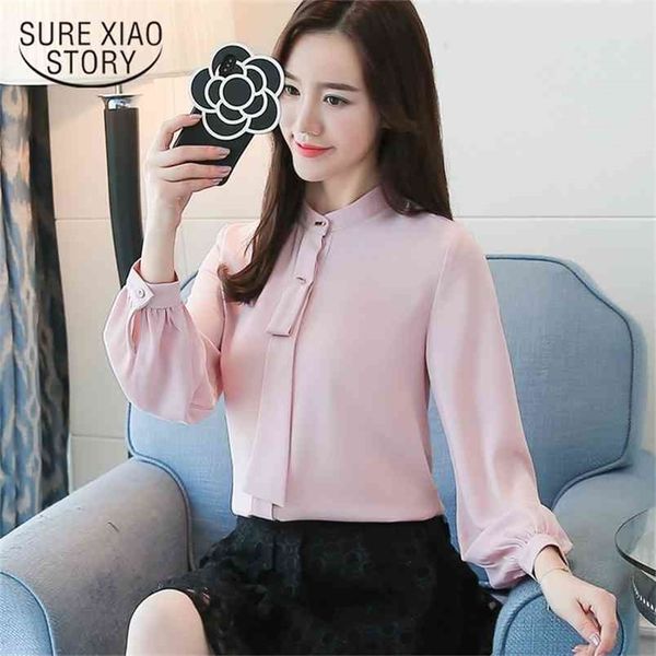 

fashion autumn women blouse korean style collar snow chiffon office lady long puff sleeve blusa 0902 40 210506, White