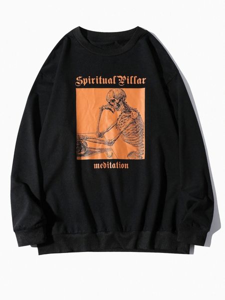 

men skeleton & slogan graphic pullover i6oq#, Black