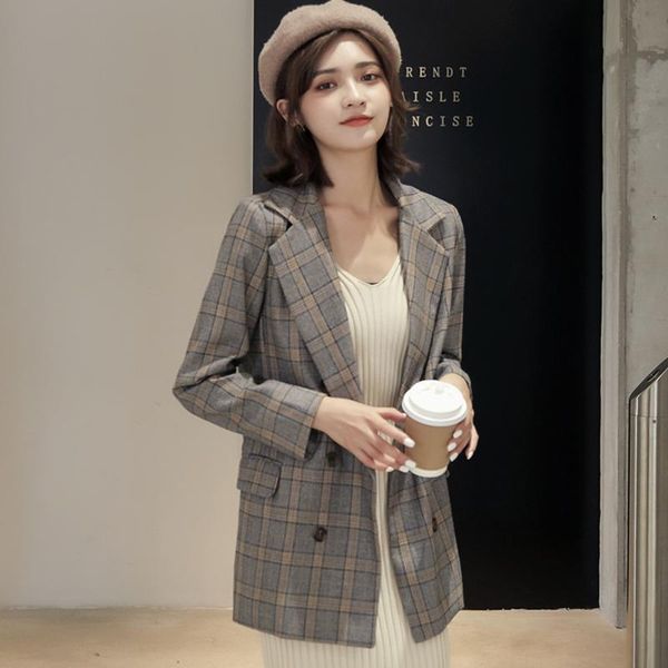 

women's suits & blazers vintage double-breasted women blazer streetwear loose female suit jacket fashion coat outwear femme 2021, White;black