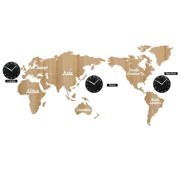 

wall clocks clock color wooden multi-time zone creative silent watch modern hanging home decor