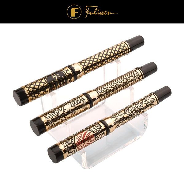 

fuliwen metal fountain pen lacquered black & gold plate exquisite patterns m nib business office supplies gift pens
