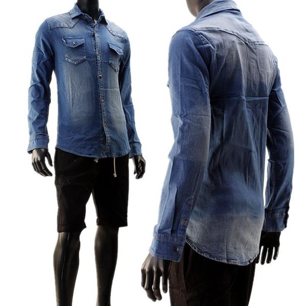 

fashion europe and the united states men's slim denim shirts casual, White;black