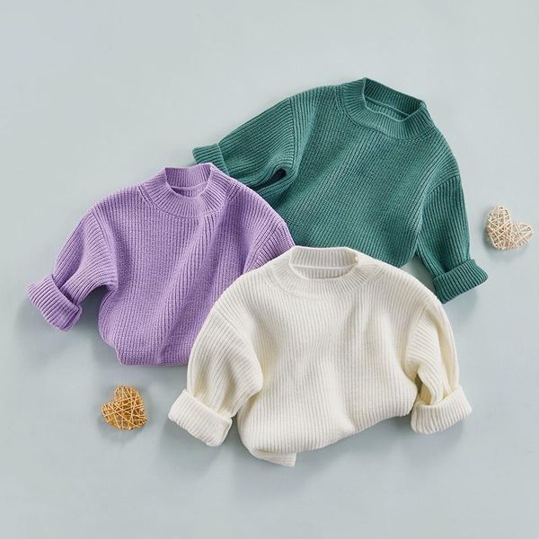

pullover 0-6t toddler kids baby girls boys sweaters round neck long sleeve solid color rib knit autumn winter casual, Blue