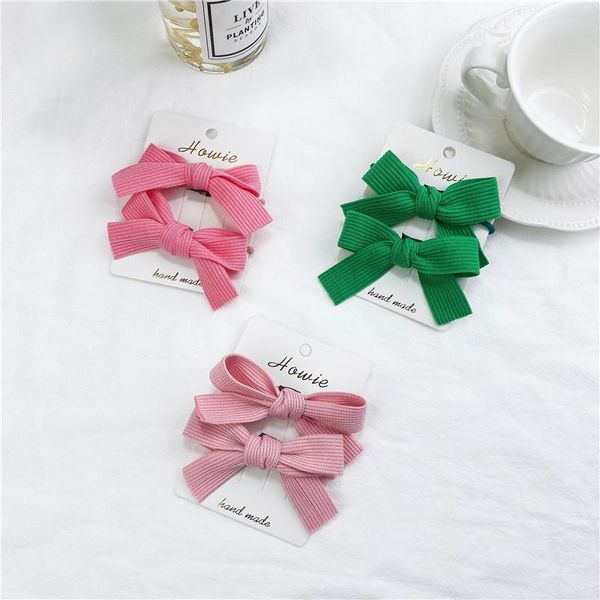 

2pc children elastic hair band solid striped fabric bow tie for girls ponytail holder gum scrunchies kids headwear accessories, Slivery;white
