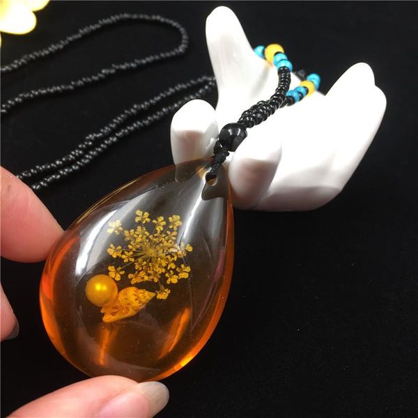 

pendant necklaces vintage beeswax amber resin beads sweater chain necklace bohemia ethnic pearl conch jewelry gift, Silver