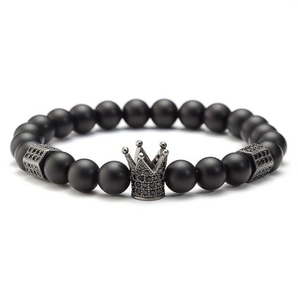 

beaded, strands 1 pc men crown skull bracelets warrior jewelry skeleton hematite stone bangle halloween, Black