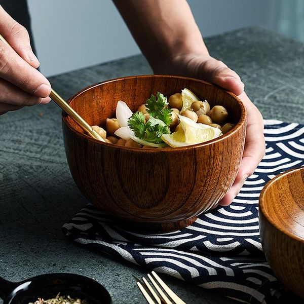 

bowls wooden bowl japanese style wood rice soup salad container small for kids tableware utensils wy72021