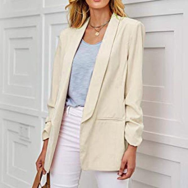 

women's suits & blazers 2021 autumn plus size 3xl blazer long sleeve loose pocket solid white female fashion office elegant ladies coat, White;black