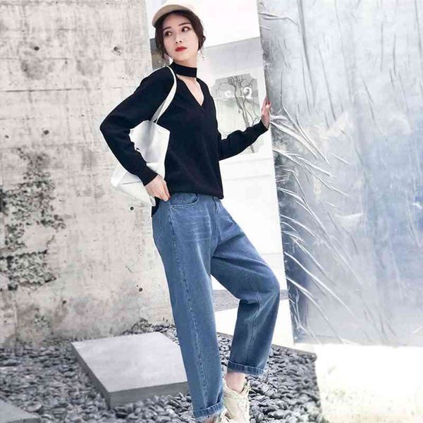 

women's jeans 6tbig sister chic style spring loose fitting cropped casual pants 6s1p, Blue