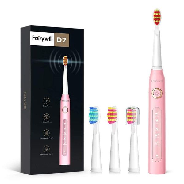 

smart electric toothbrush fairywill sonic rechargeable timer 5 modes usb charger waterproof brush replacement heads travel