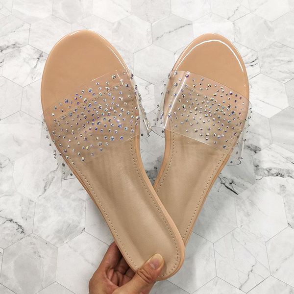 

transparent summer beach shoes women slippers rhinestone shiny comfort holiday vocation slides black female