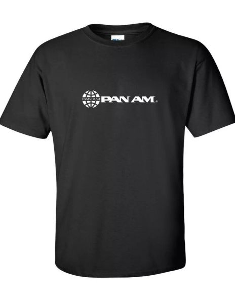 

Pan AM White Retro World Airways Airline Black Cotton T-shirt, White;black