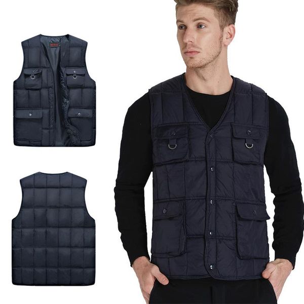 

men's down cotton vest military style multi-pocket fishing pographer summer breathable suit tooling jacket vests, Black;white