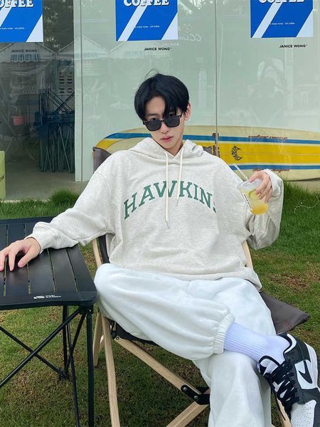 

grey men's letter printed sweater, loose, simple, casual, fashionable, autumn and winter, Black