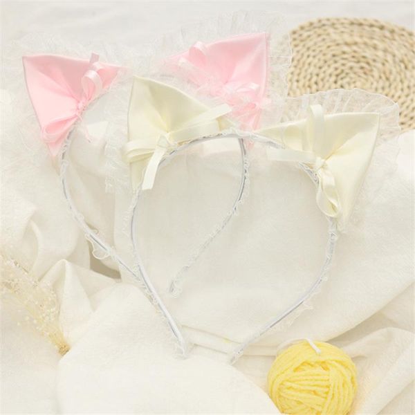 

hair accessories 10pcs/lot lolita cat ear hairbands cute lace headband bowknot mori girl kawaii cosplay, Slivery;white