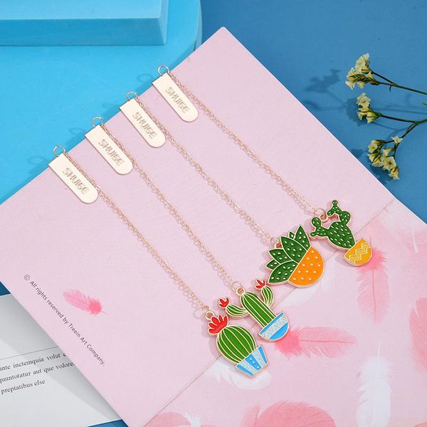 

2pcs cactus series bookmark page folder cute student book clip pendant chain stationery diy marks office school supplies