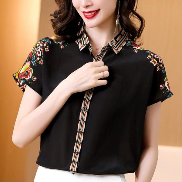 

women's blouses & shirts summer satin silk women vintage flower print loose basic shirt blouse lady fashion design casual chiffon u0wj, White