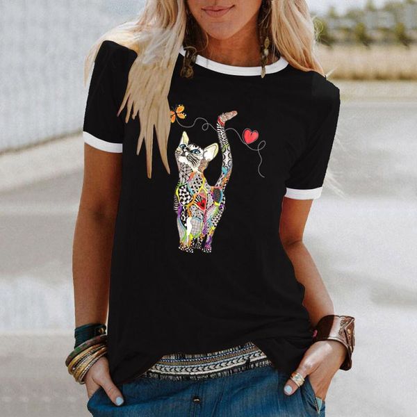

women's t-shirt women printed o-neck short sleeve fashion casual, White