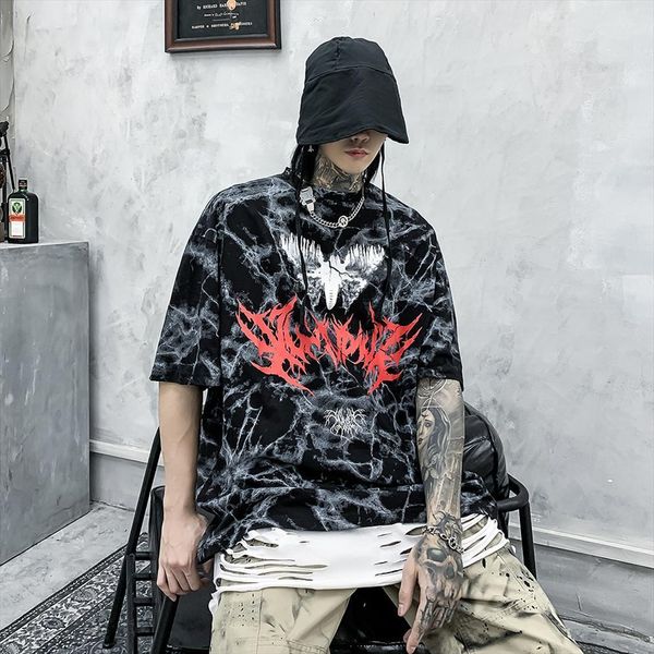 

punk style bat graphic tees mens black goth clothes hip hop summer fashion clothing streetwear, White;black