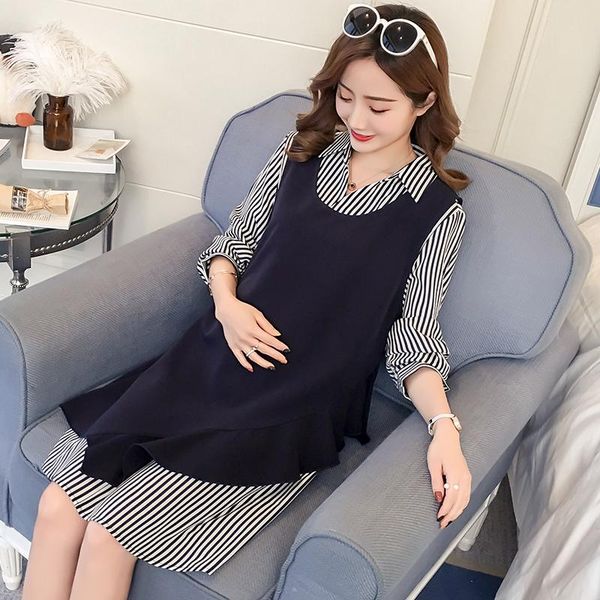 

maternity dresses clothes loose pregnant women spring autumn pregnancy woman shirt two-piece suit dress c454, White