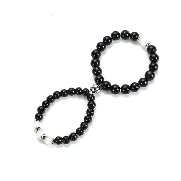 

beaded, strands 2pcs/set charm magnetic couple bracelets obsidian stone beads bracelet for lover magnet jewelry valentine's day gift, Black